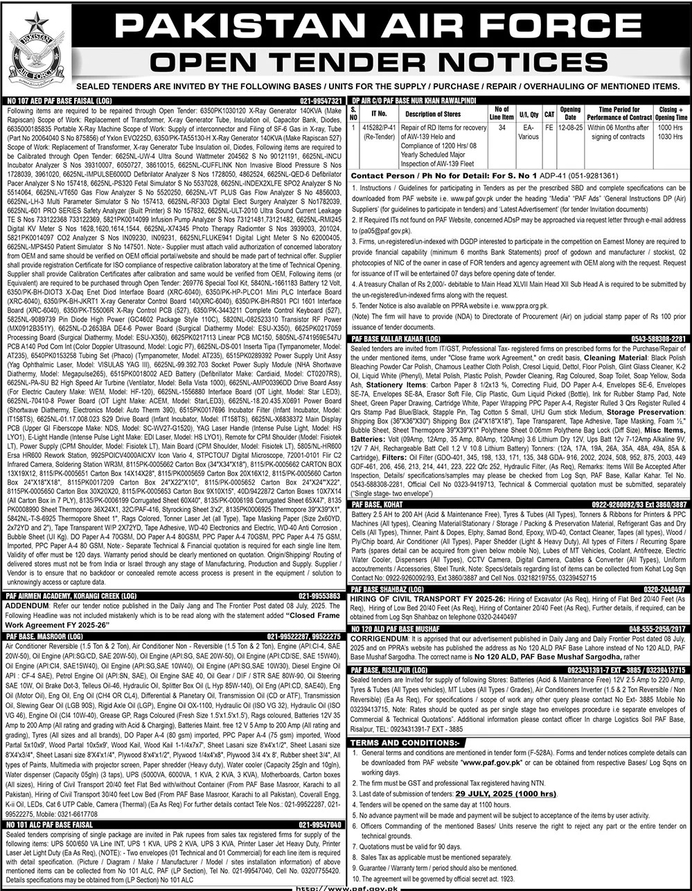 Pakistan Air Force Tender Notice